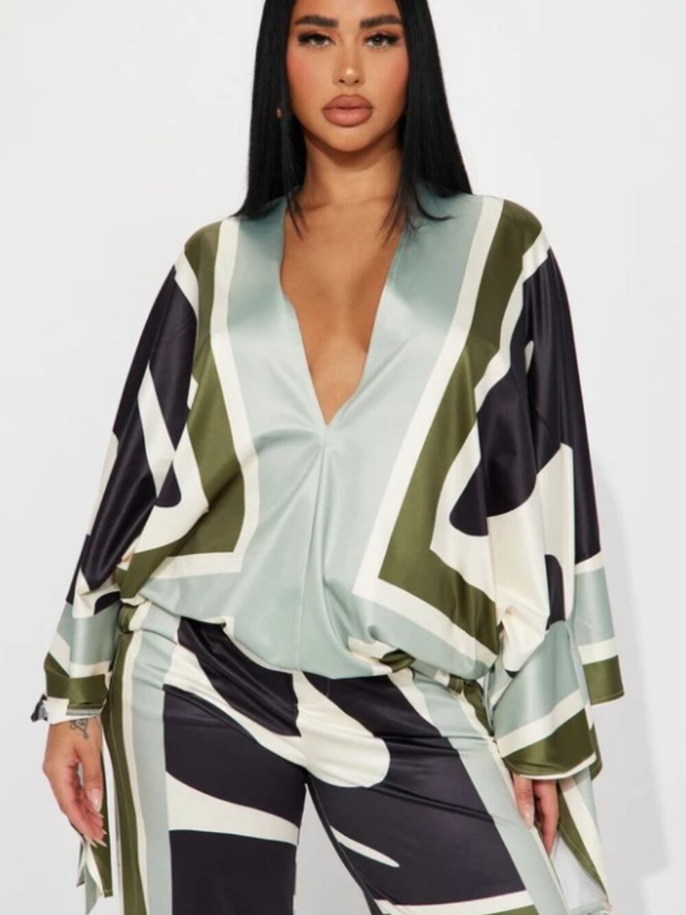 FASHION NOVA NWT Vibrant Sage Color Combo Missed You Pant Set Sz XL - Picture 2 of 7
